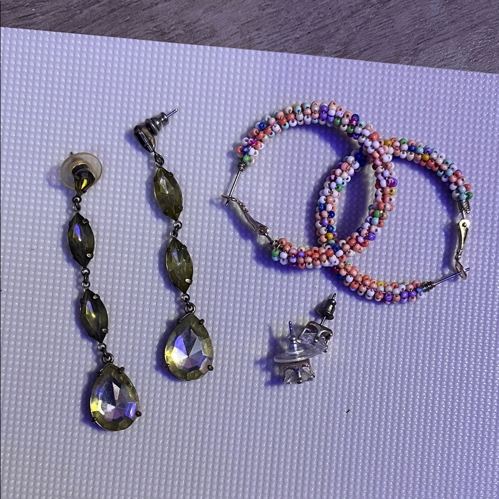 Elegant Green and Multicolor Beaded Earrings Set